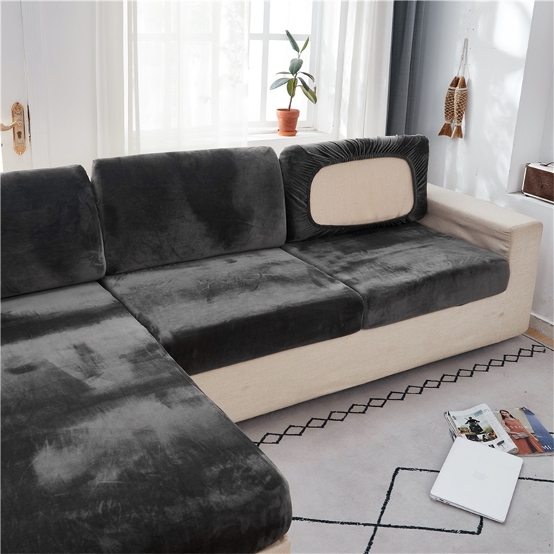

New funiture protector Velvet thick sofa cushion cover sofa protector seat cushion slipcover elastic solid color LJ201216