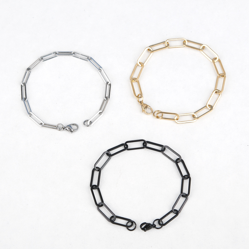 

New 304 Stainless Steel 7mm 6mm 4mm Link Cable Chain Bracelets Black Gold Silver Color Oval Jewelry for Women Men Gifts 19cm