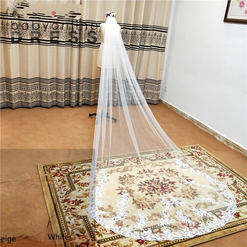 

3M Lace Edge Cathedral Wedding Veils With Comb White Ivory Long Tulle Veils Wedding Accessories Bridal Veil velos de novia CPA3216