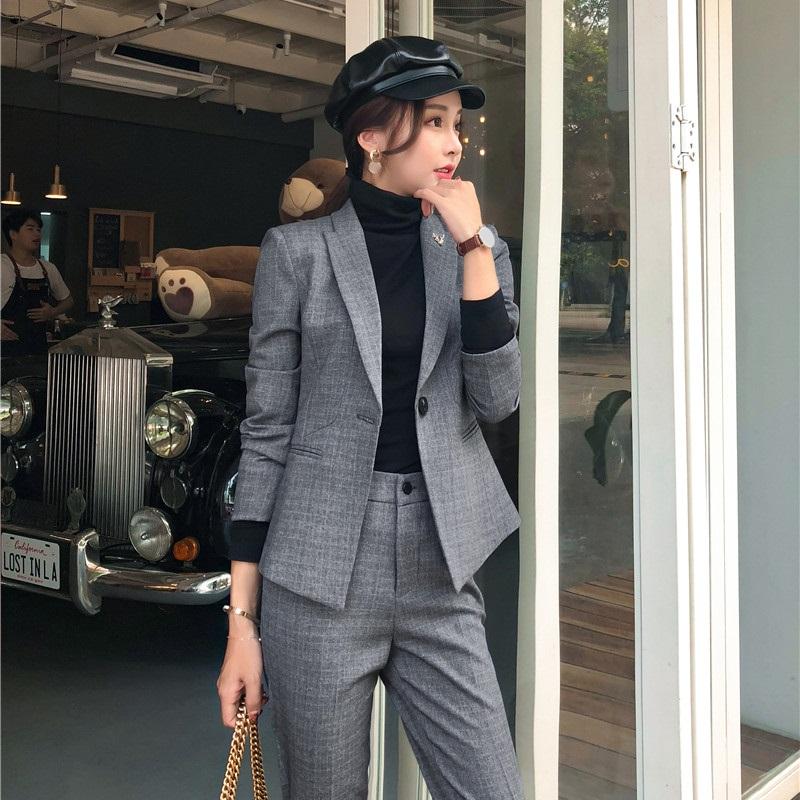 

Formal Ladies Grey Blazers Women Outerwear Jackets Elegant Work Wear Office Uniform Styles, Gray