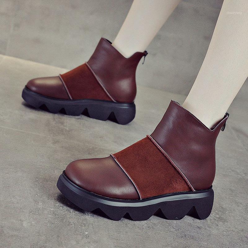 

Leather short tube women's autumn single boots 2020 new British style thick-soled boots fashion flat-bottom thin1, Black