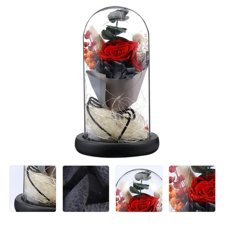 

1pc Valentines Gift Immortal Flower Glass Bottle with LED Light Home Ornament, Pink