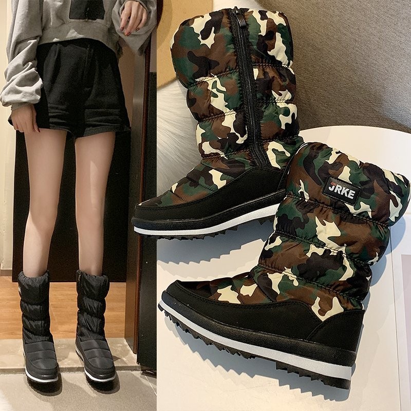 

Snow boots female winter waterproof warm platform boots women's wedge with calf high fur Botas Mujer casual, Black