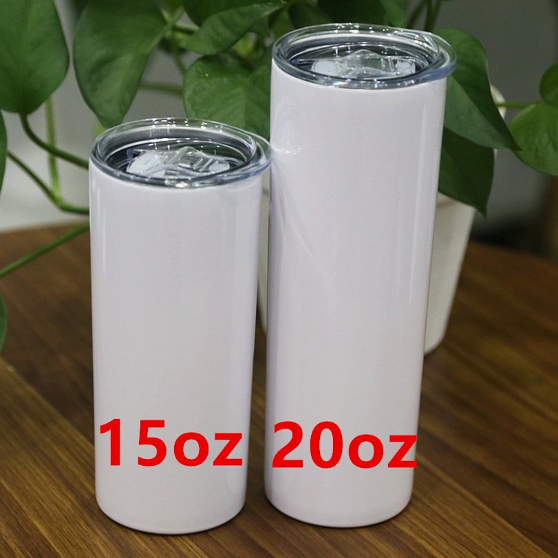 

20oz Sublimation Skinny Tumbler With Straw Stainless Steel Water Bottles Double Insulated Slim Vacuum Cups Coffee Milk Mugs A12, White