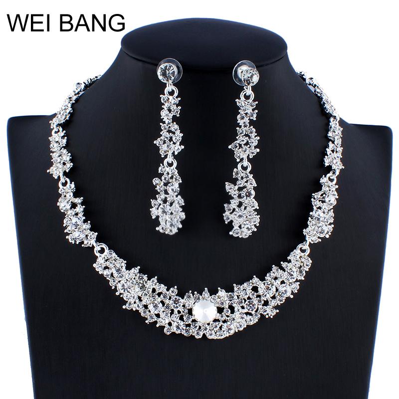 

2020 Fashion Bridal Jewelry Sets Silver color Earrings Necklace Set Rhinestone Jewelry For Wedding Dress Accessories Shipping, As pic
