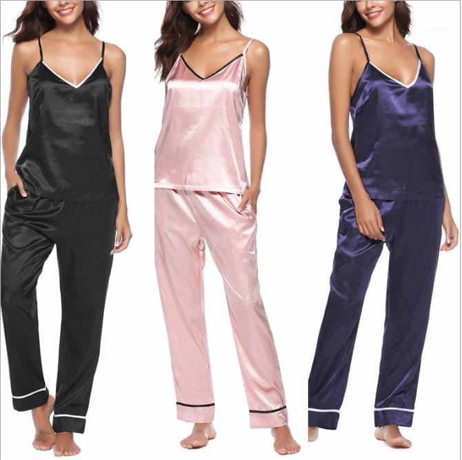

Tank Breathable Pajamas Women Two Piece Pants Solid Color Womens Home Clothing Summer Sleeveless V Neck, White