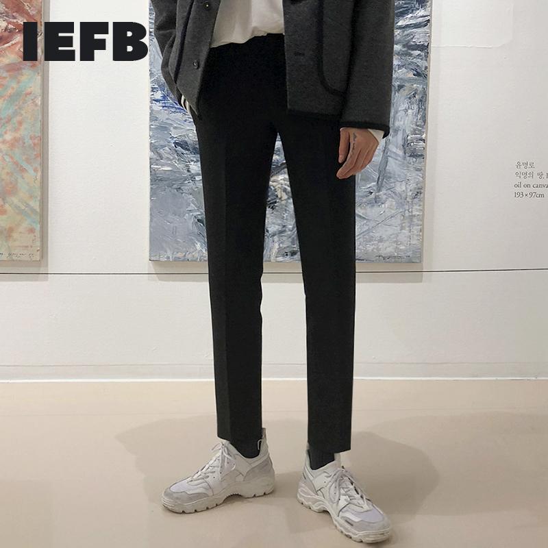 

IEFB Men's Draped Suit Pants Men's Black Formal Korean Fashion Slim Casual Ankle-length Troursers Stright 2021 Spring New 9Y5487