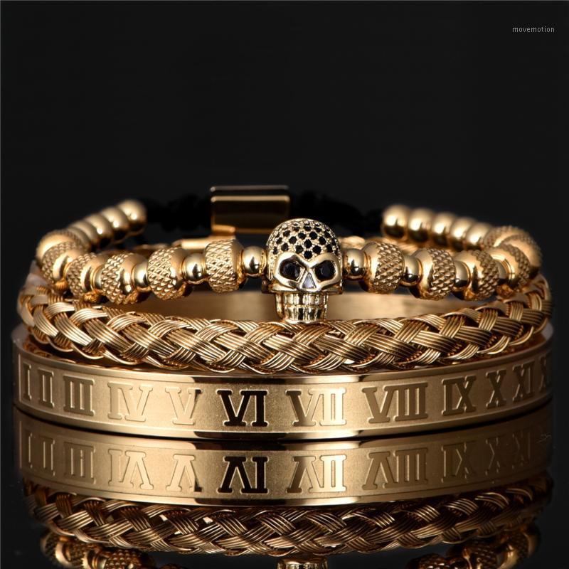 

3pcs/Set Luxury Royal Crown Skull Charm Bracelet Men 2020 Unique Design Gold Color Braided Adjustable Bangle Pulseira Bileklik1