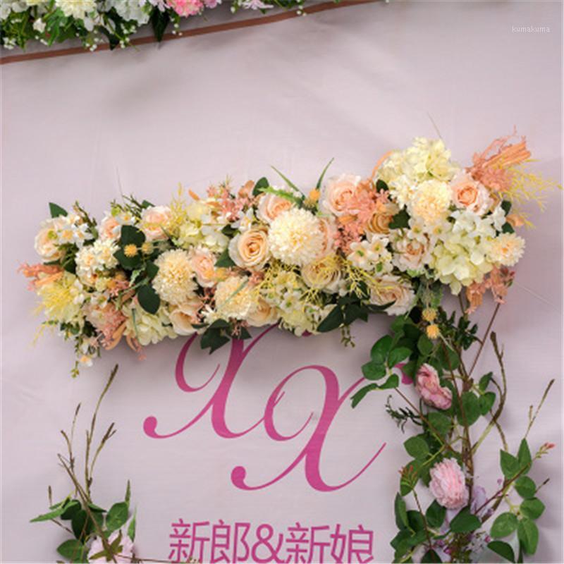 

50cm Length Silk Flower Row with Foam DIY Arch Flower Row Acanthosphere Rose Peony Mix for Wedding Backdrop Decoration1
