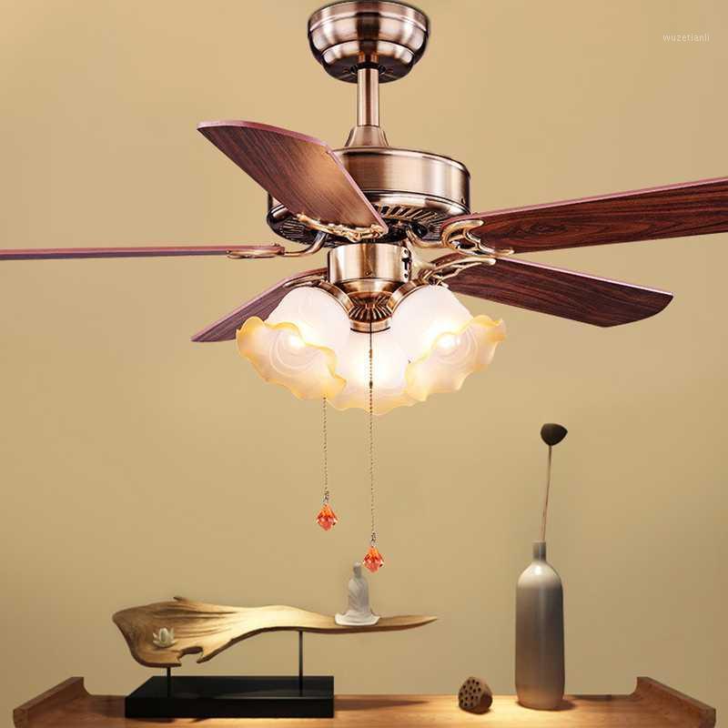 

LED Retro Ceiling Fan Light Nordic Simple Dining Room Living Room Fan Light Loft Personality Creative Solid Wood Lamp1