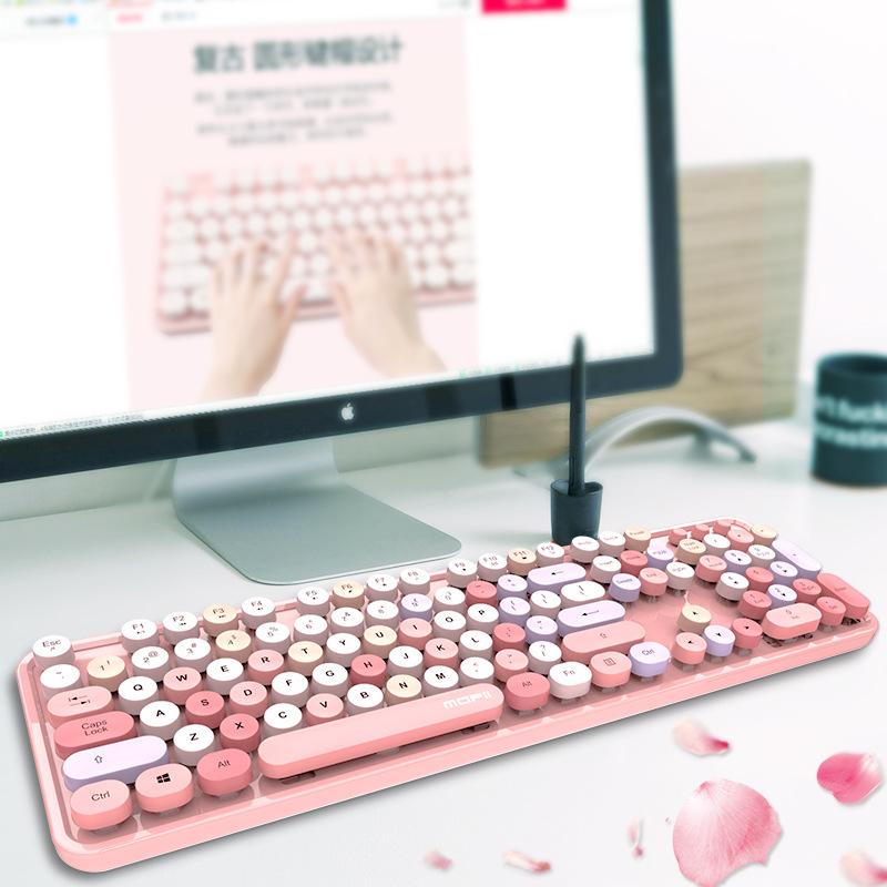 

Portable 2.4GHz Wireless Keyboard and Mouse Sets Mixed Color Cute Keyboard Desktop Notebook Gift for Girls