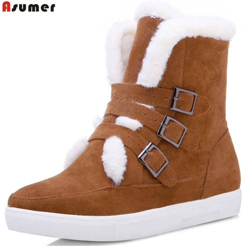

ASUMER black gray beige fahsion new arrive women boots round toe buckle flock ladies boots height increasing ankle