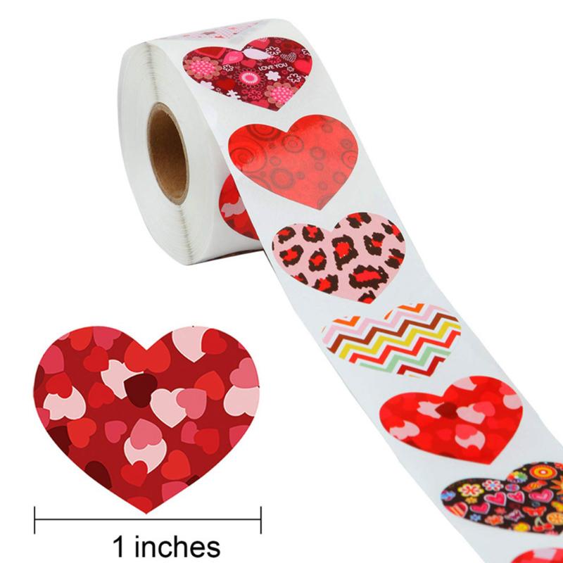 

500pcs/roll Love Heart Stickers Heart Shaped Sticker Labels Valentine's Stickers for Package Wedding Decoration