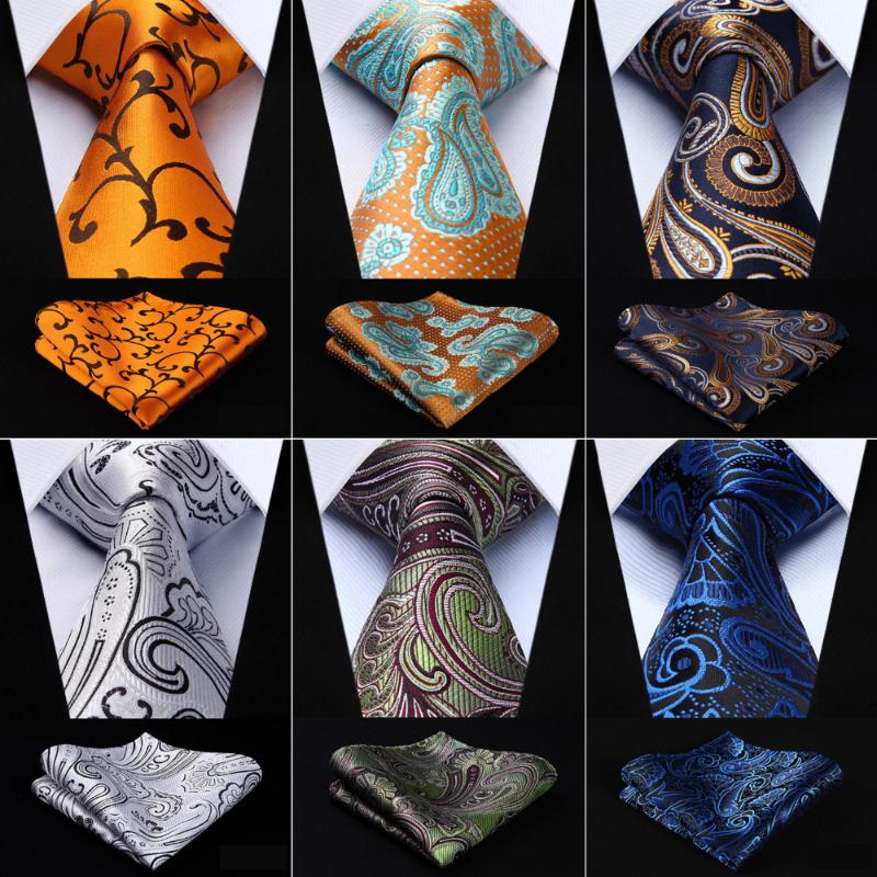 

Men Tie 3.4" Silk Pocket Square Classic Party Wedding Fashion Paisley Floral Woven Wedding Men Tie Necktie Handkerchief Set#RF2
