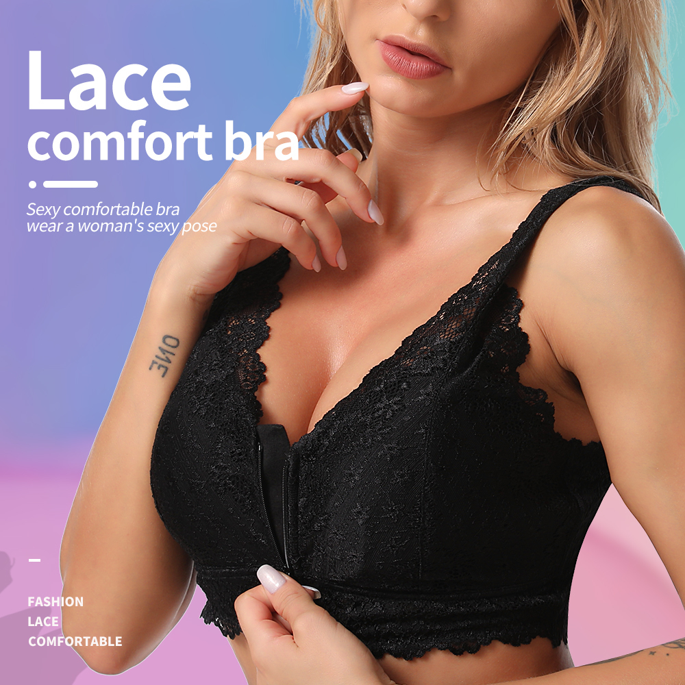 Push Up Bra Sexy Women's Underwear Lace Women's Bra Plus Size Bra Front Zipper Wireless Bras Bralette Top soutien gorge femme 201202