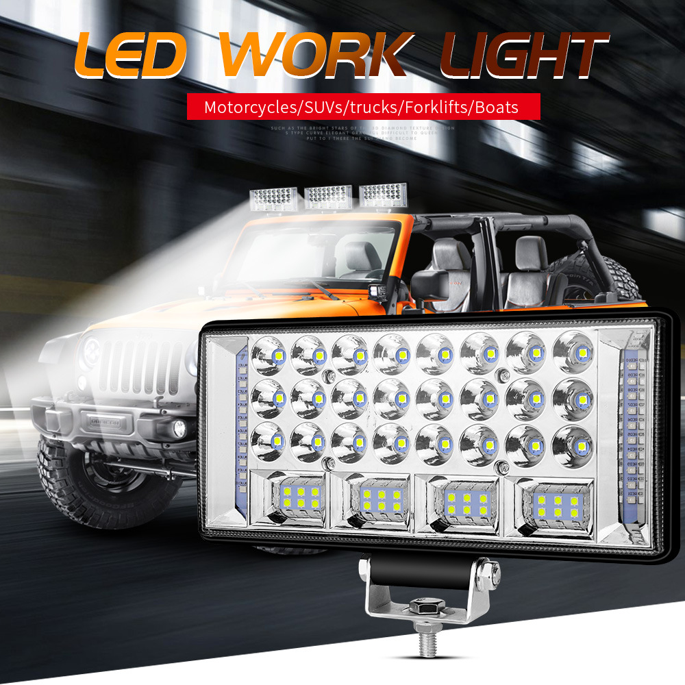 

8 Inch 68pcs Wide Voltage 12V 24V White LED Work Light With Red Blue Flashing For Car Motorcycle Off-road Vehicle Truck Forklift Boat