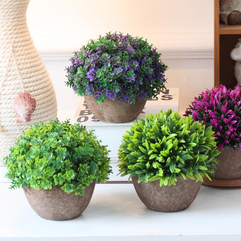 

Artificial Bonsai Plastic Plants Artificial Flower in Pot Fake Flower Vase Set for Wedding Home Garden Decoration1, Plum