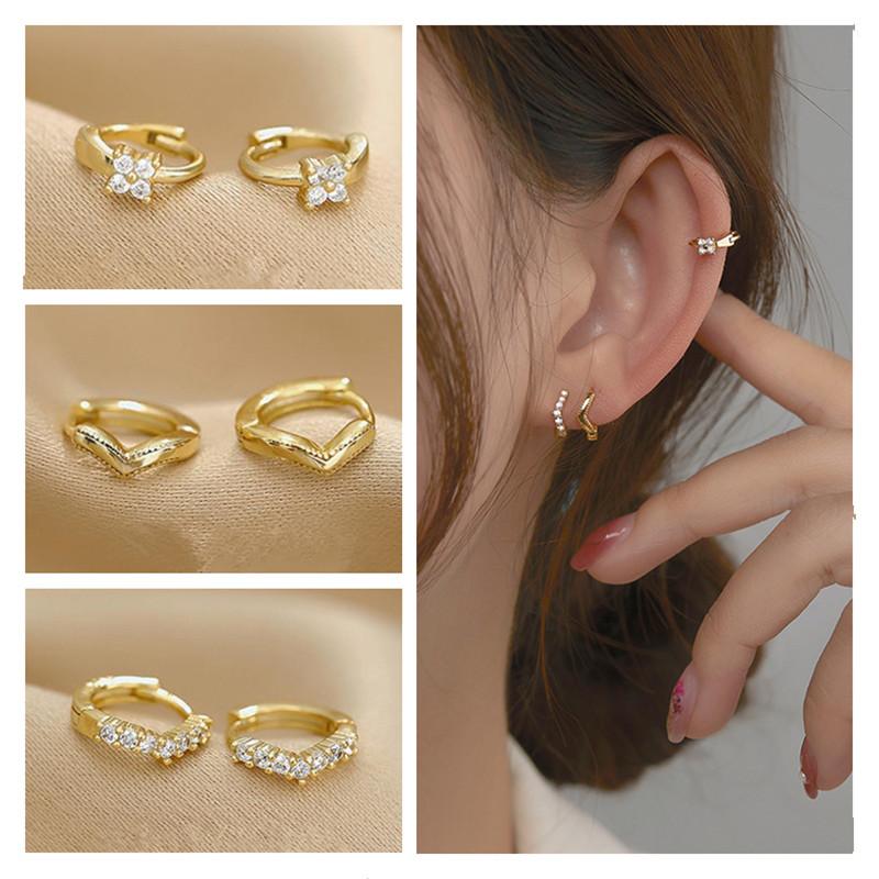 

New Arrival Gold Hoop Earrings Set For Lady Jewelry Pure Silver 925 Sterling Earring For Girl Bright Accessories Birthday Gift