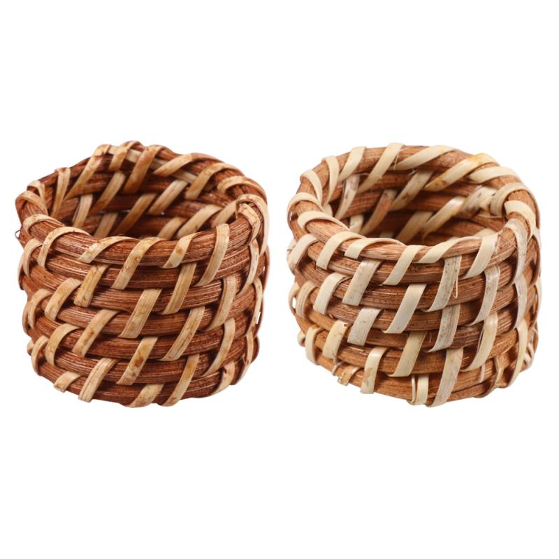 

2pcs Rattan Woven Napkin Ring Holder Buckle Clamp Party Supplies for Restraurant and Hotel (Random Color