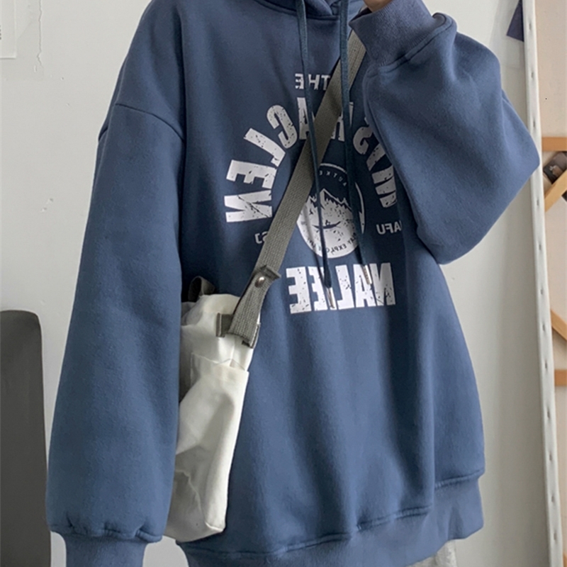 

2021 Fried Street Couple Women's Sweatshirt New Autumn More Velvet Retro Port Style Hooded Coat IHUM, Orange.