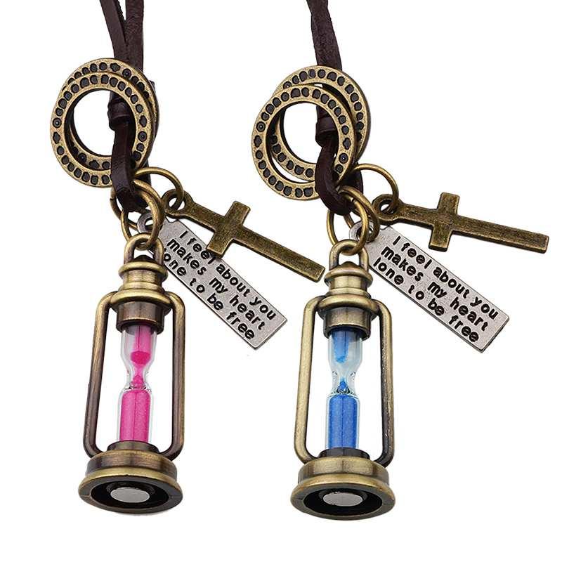 

Factory Outlet 2021 new sandglass collection real cow leather unique pendent necklace lover's gift dropshipping wholesale