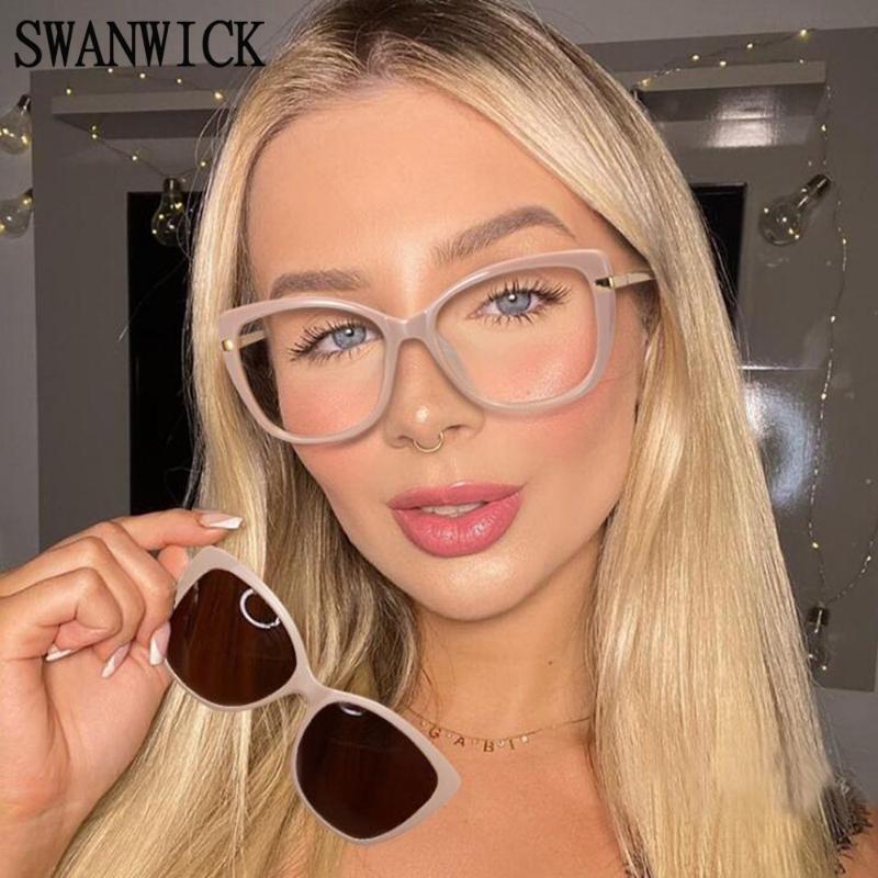 

Sunglasses Swanwick Clip On Magnetic Polarized UV400 Women Optical Square Glasses Frame Clear Lenses TR90 Pink High Quality 2021