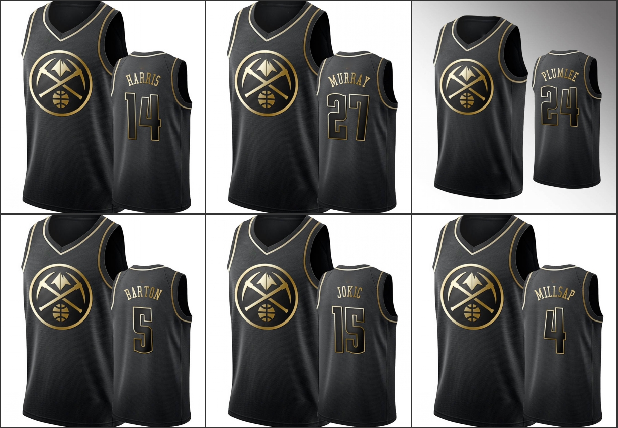 

Men Denver Nuggets Nikola Jokic Jamal Murray Paul Millsap Will Barton Gary Harris NBA Black Golden Edition Basketball Jersey
