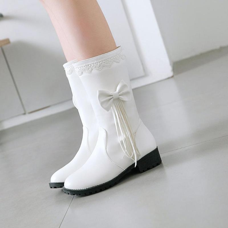 

2020 autumn and winter new female mid-tube wedge with increased tassel boots, Beige