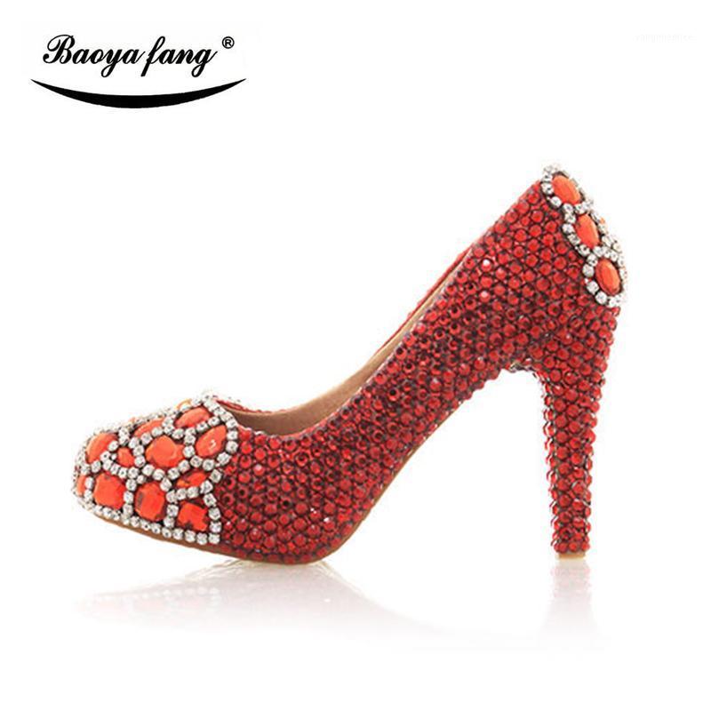 

Fashion red/silver crystal Bridal Wedding shoes Women fashion High heels Pumps woman real leather Platform shoes round toe High1, Red 12cm heel