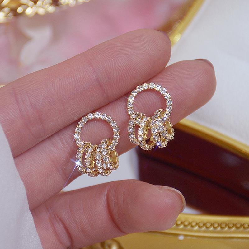 

Korean Super Shining Buckle Circle Earrings for Women 14k Real Gold Elegant Zirconia Stud Earring Birthday Gift Brincos