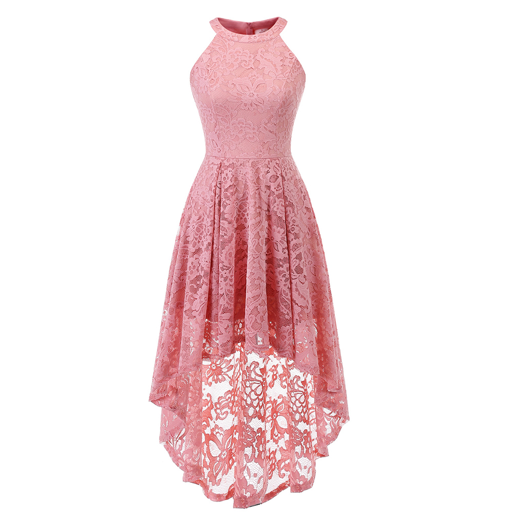 

Blush Short Homecoming Dress 2020 Lace Mini Length Halter Neckline Girl Cute High-Low Party Graduation Gown Zipper Up, Pink