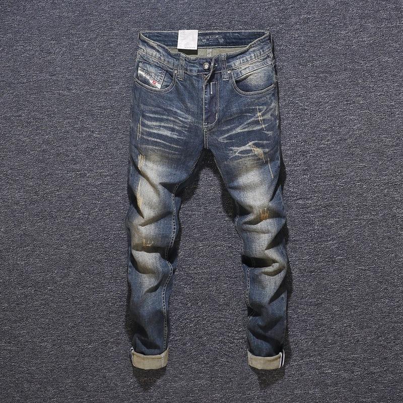 

2020 New Men's Jeans Retro Solid Color Water Wash Simple Zipper Jeans for Men Autumn Casual Straight Breathable Mens, Blue