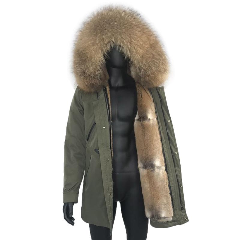 

Jacket Men Parka 100% Natural Fur Lined Coat Windproof Outwear High Quality Business Casual