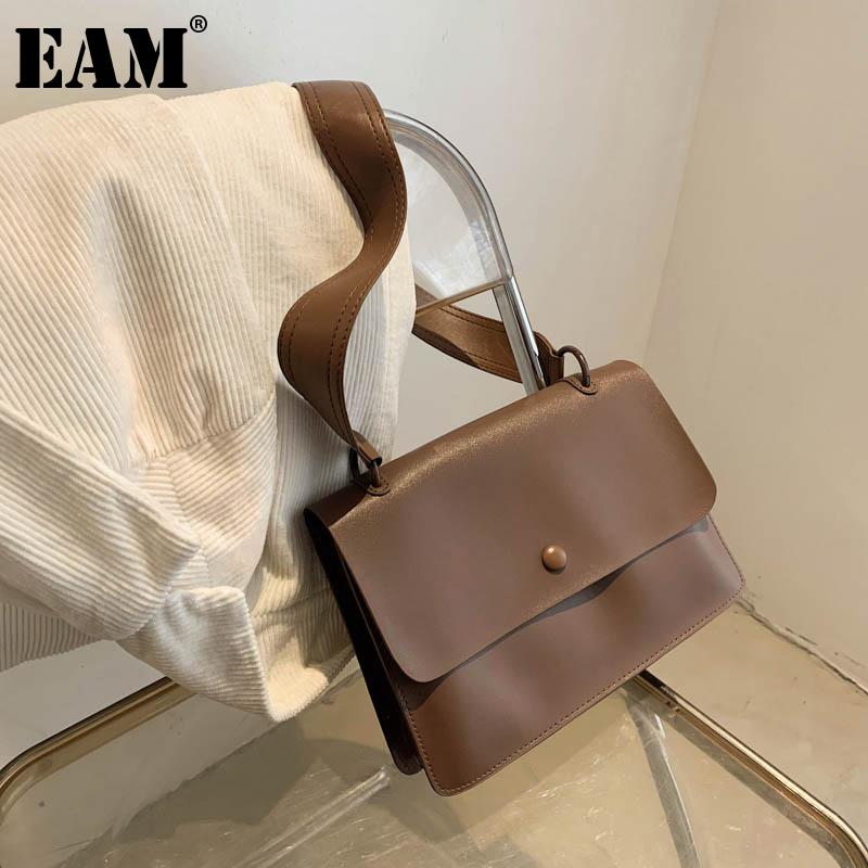 

[EAM] Women New Solid Tote Bag Quality PU Leather Flap Personality All-match Crossbody Shoulder Bag Fashion Tide 2021 18A1401, Black