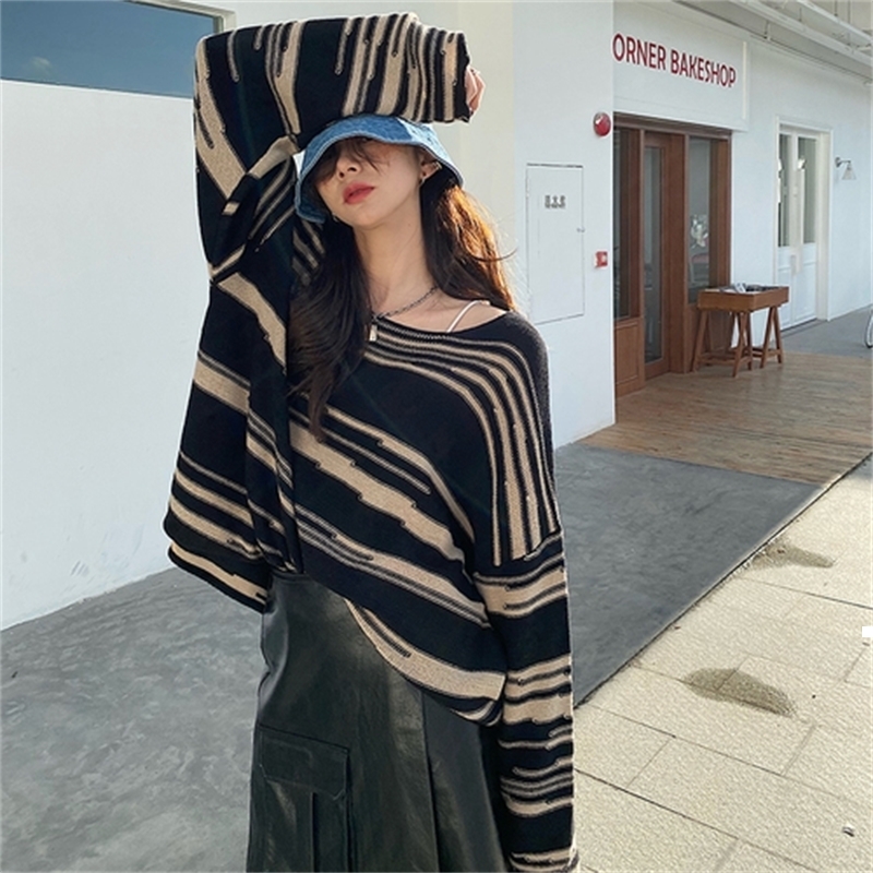 

Beginning 2021 New Autumn New Listed Outer Pullover Wear Sweatshirt Women's Vintage Clothes 15mt EHYI, Striped