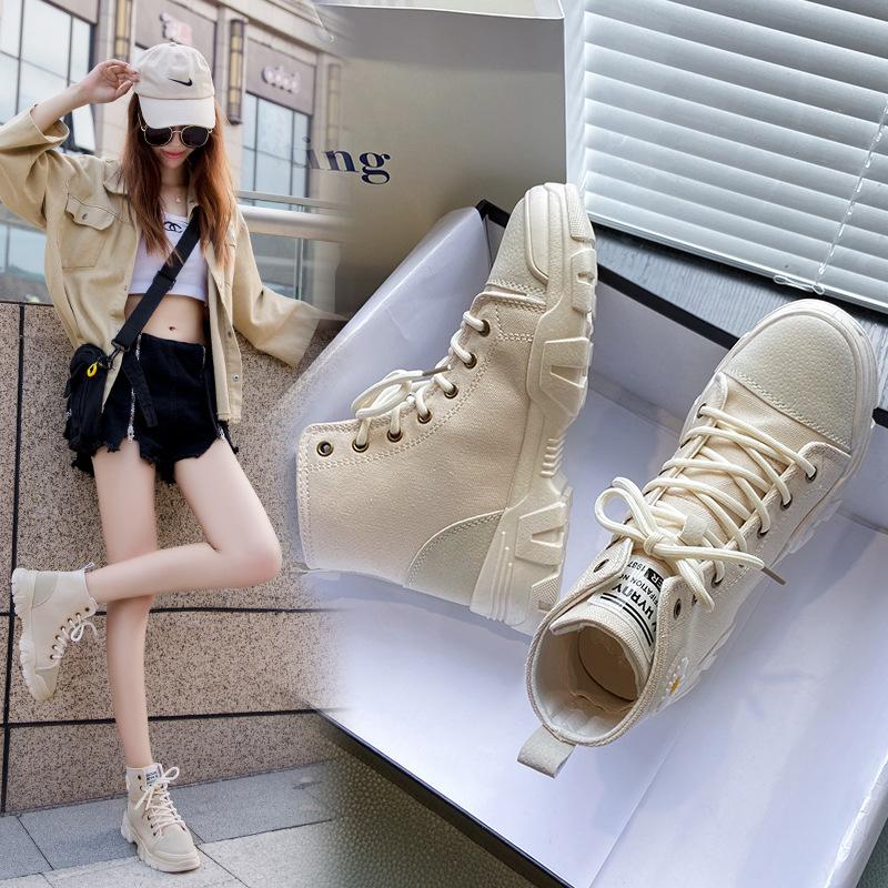 

Women Boots High-top Outdoor Booties Casual Women's Canvas Shoes Autumn Fashion Comfortable Soft Retro, Beige
