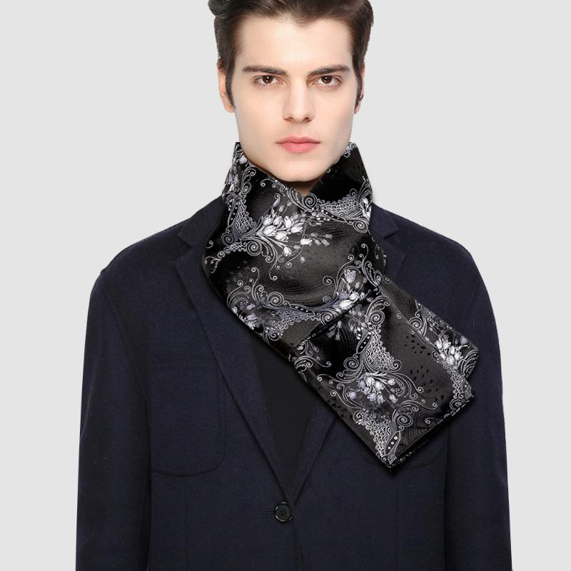 

Winter Designer 160cm Long Men Black Floral Silk Scarf Male Brand Shawl Wrap Face Scarf Grade A Adult Barry.Wang