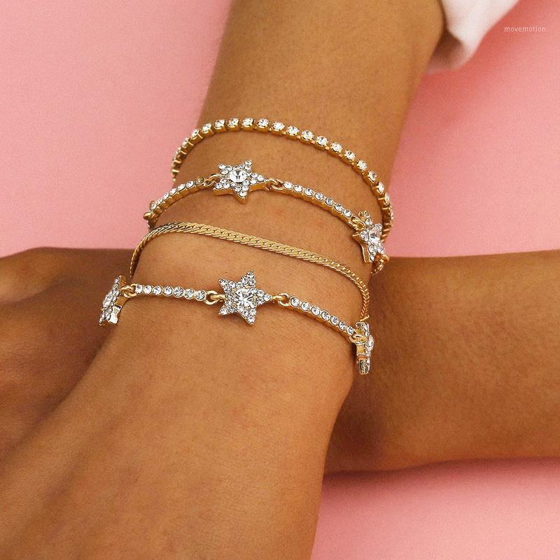 

Rhinestone Zircon Star Bracelets Set Women Vintage Multilayer Snake Bone Chains Geometric Bracelet Femme Fashion Jewelry XR29511