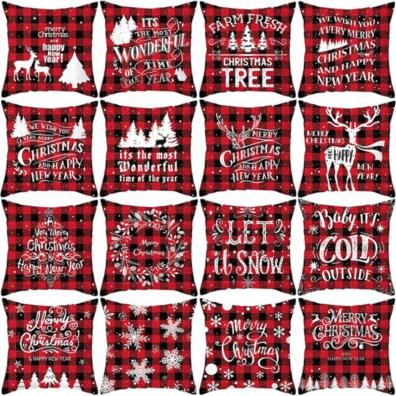 

Taoup Red Lattice Merry Christmas Pillowcase Ornaments Christmas Table Decors for Home Noel 2021 Happy New Year Santa Xmas Gifts