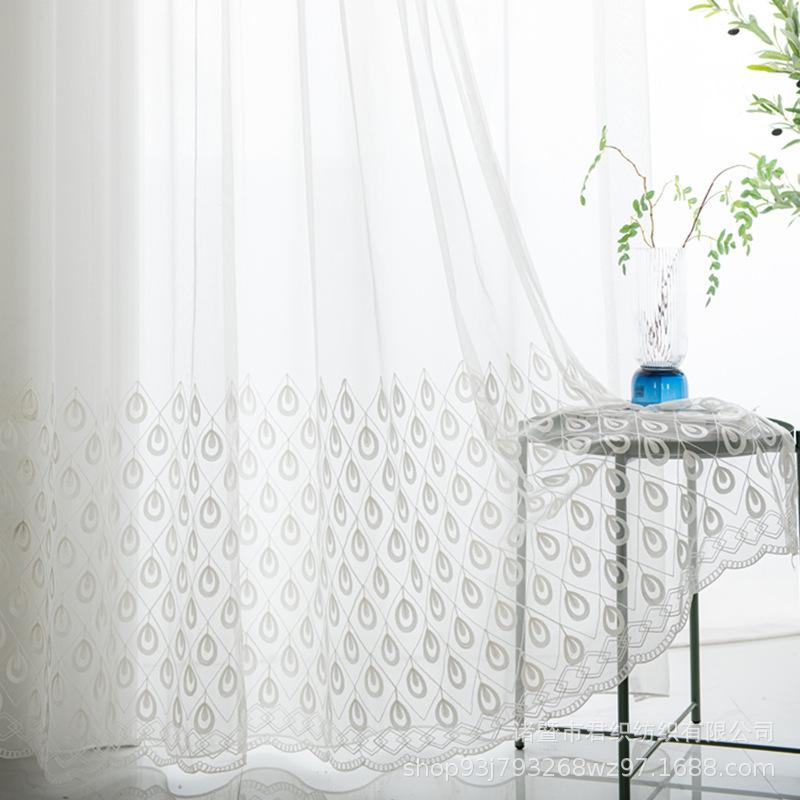 

White bird Feather Embroidered Tulle Curtains for Living Room Translucent Net Fabric Balcony Window Treatment Guaze zh443C, As picture