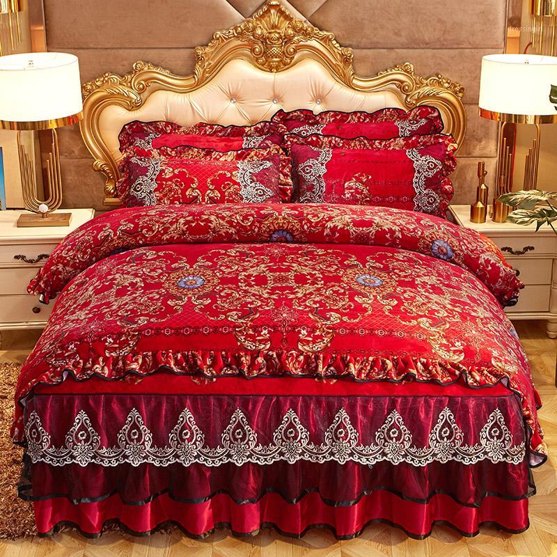 

European style bedding set Fleece fabric Bed sheet, quilt cover pillowcase 4pcs1