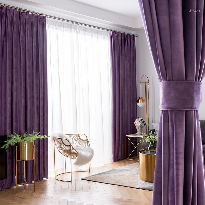 

European Style Purple Velvet Curtain for Living Room Bedroom New Custom Nordic Simple Modern Blackout Window Curtains1, Tulle