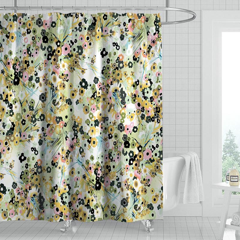 

Yellow and Mix Color Flowers Shower Curtain Set with 12 Hooks Bathroom Decoration Washable Polyester Fabric