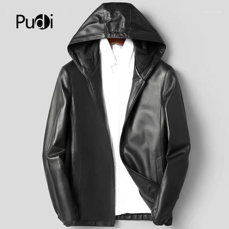 

Pudi MT934 New fashion mens jackets hood coats Short genuine sheepskin leather jackets real leather outwear1, As pic