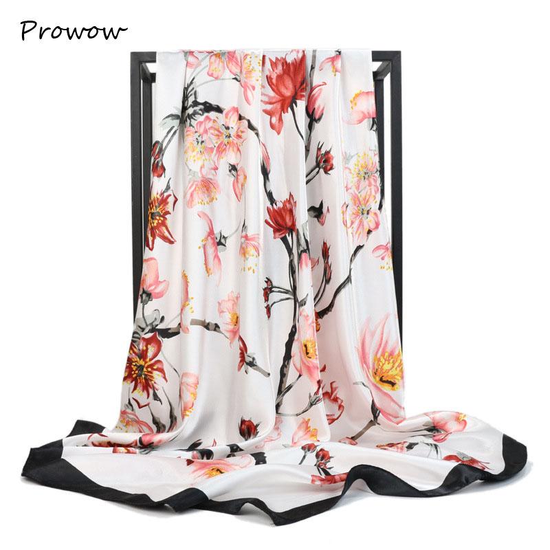 

Fashion Floral Print Kerchief Silk Satin Hair Scarf For Women Square Shawls and Wraps 90*90cm SpringNeck Scarves For Lady FJ238