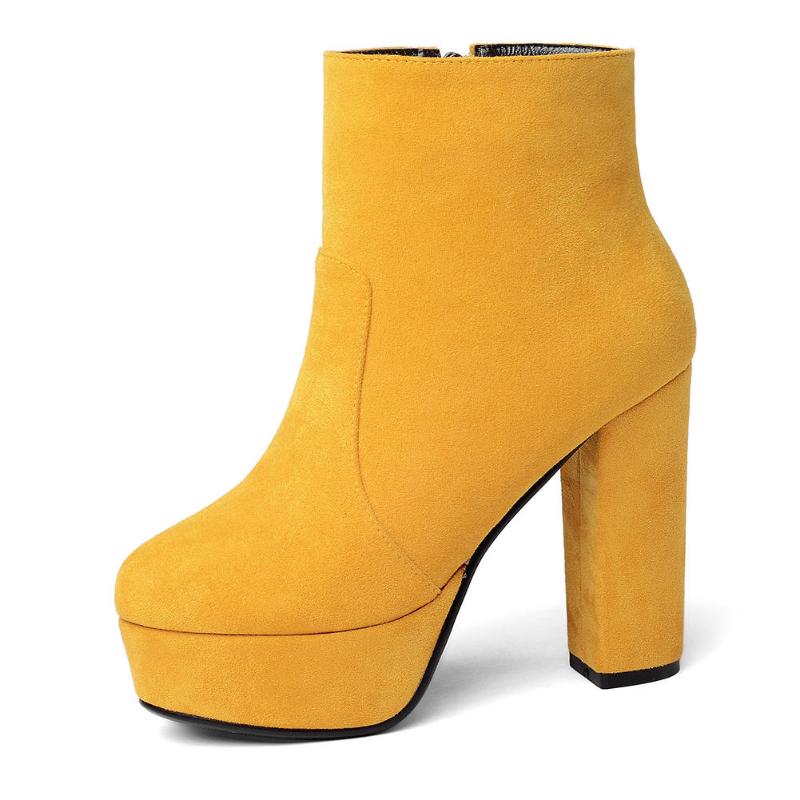 

RIBETRINI Elagant Lady Platform Ankle Boots Flock High Heels Zipper Party Dress Boots Women Consise Block Heel Shoes Woman, Gray