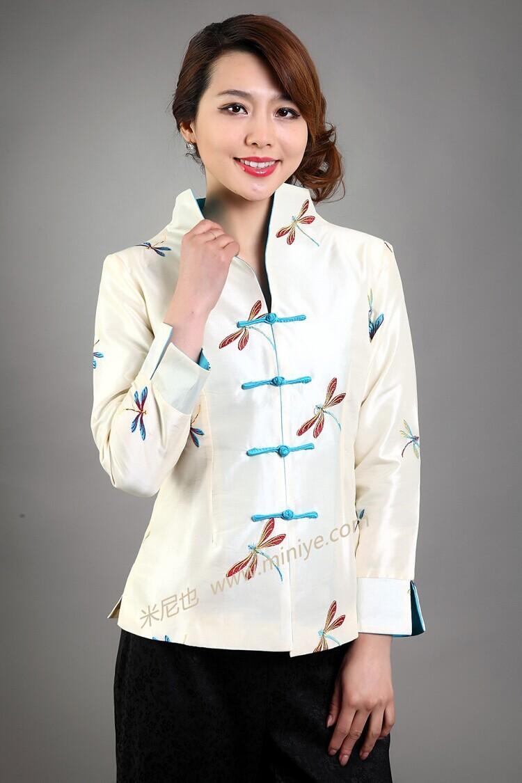 

Hottest White Lady Silk Satin Coat Chinese Style Top Embroidered Tang Suit National Clothing Size  M L XL XXL XXXL NJ60, Gray