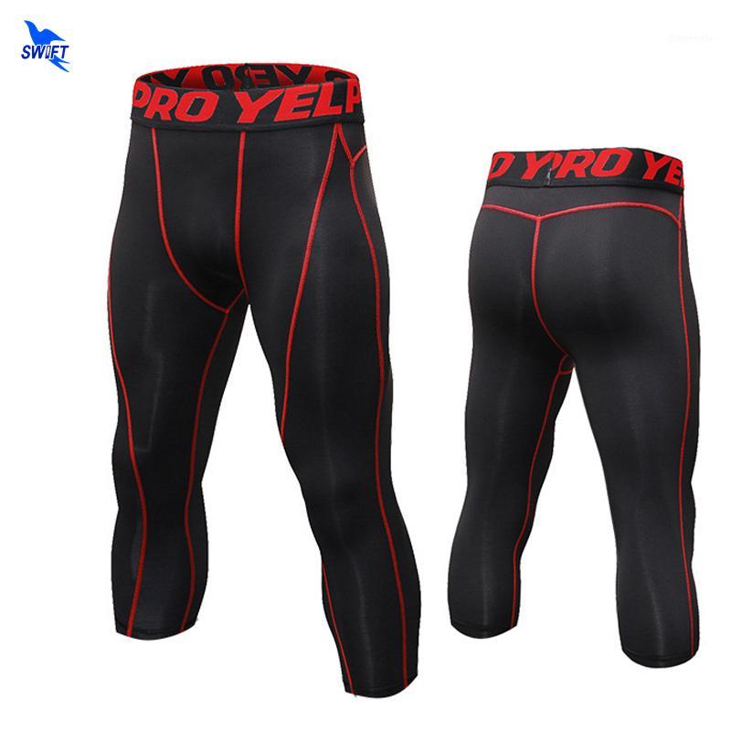

Capri Yoga Leggings Men High Elasticity Sports Cropped Pants Quick Dry Gym Running Fitness Skin Tights Compression Pants 3/41, Black grey