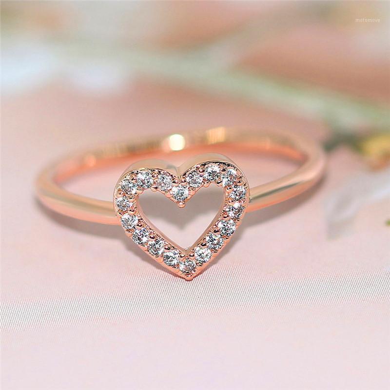 

Cute Female White Crystal Stone Ring Rose Gold Silver Color Wedding Rings For Women Trendy Small Heart Engagement Ring1