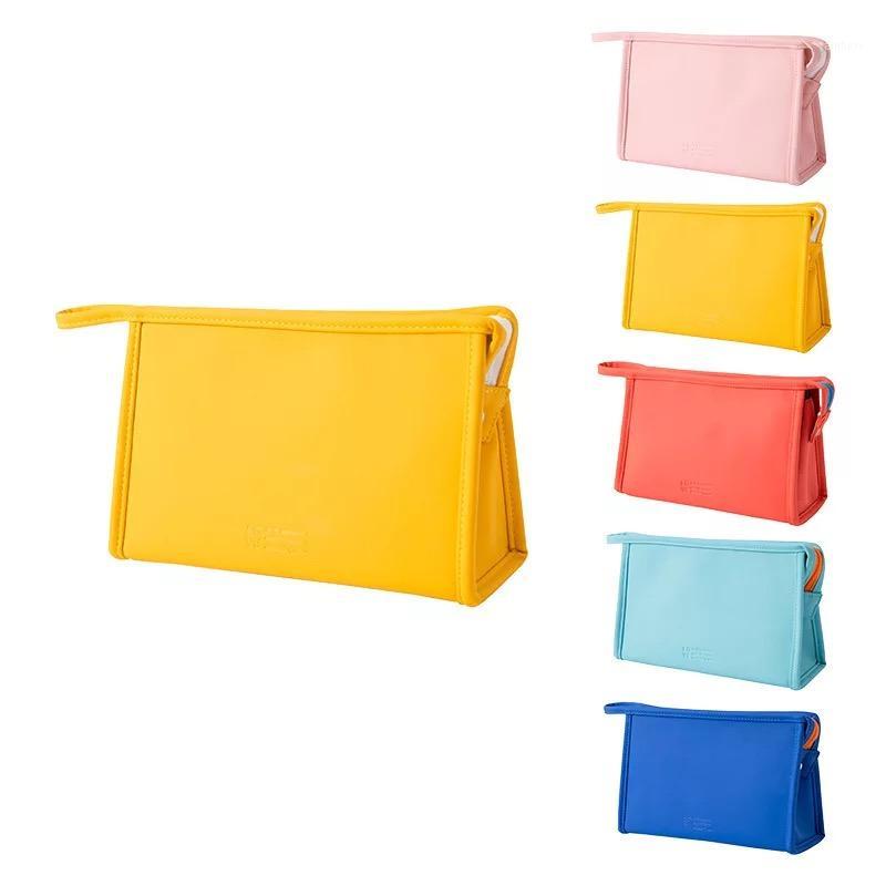 

candy color fashion women make up bag geometric casual cosmetic bag cases travel organizer makeup case toiletry kit beauty bags1, Blue